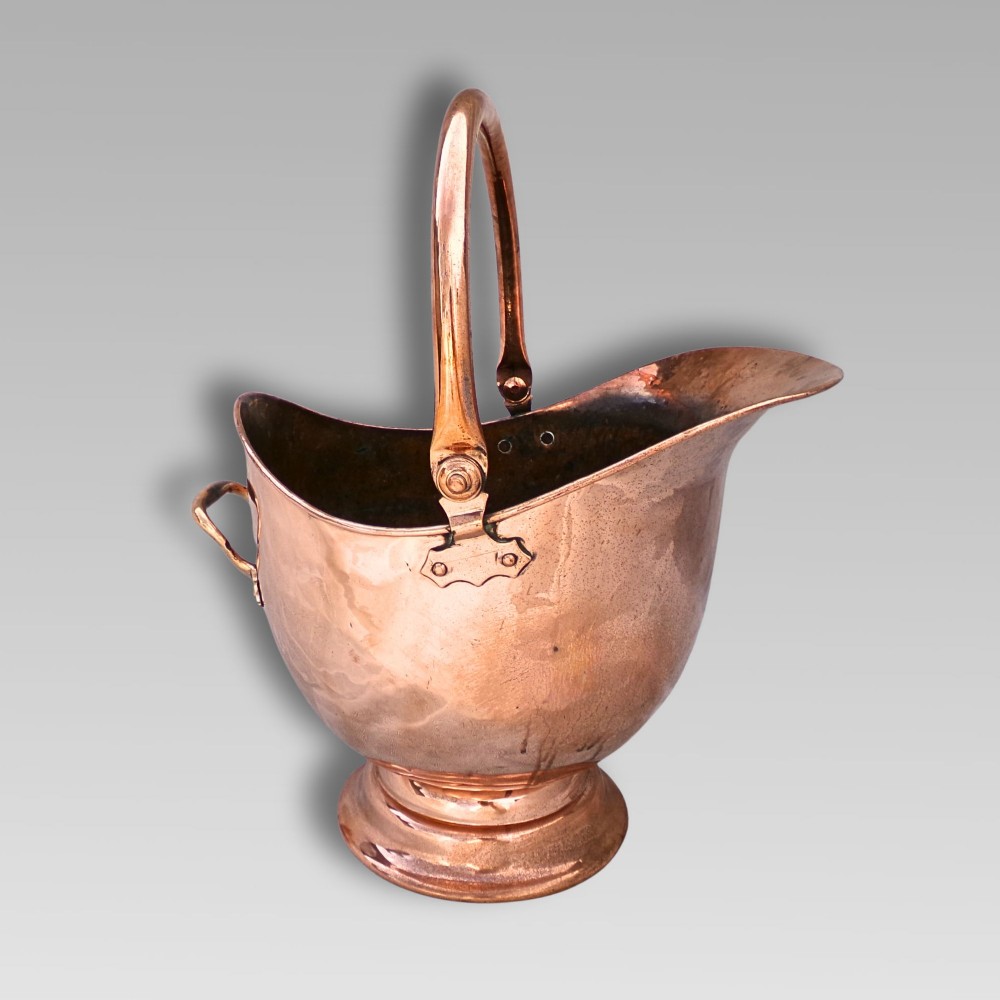 Fabulous Large Antique 19th Century Copper Brass Coal Bucket Helmet Scuttle View II