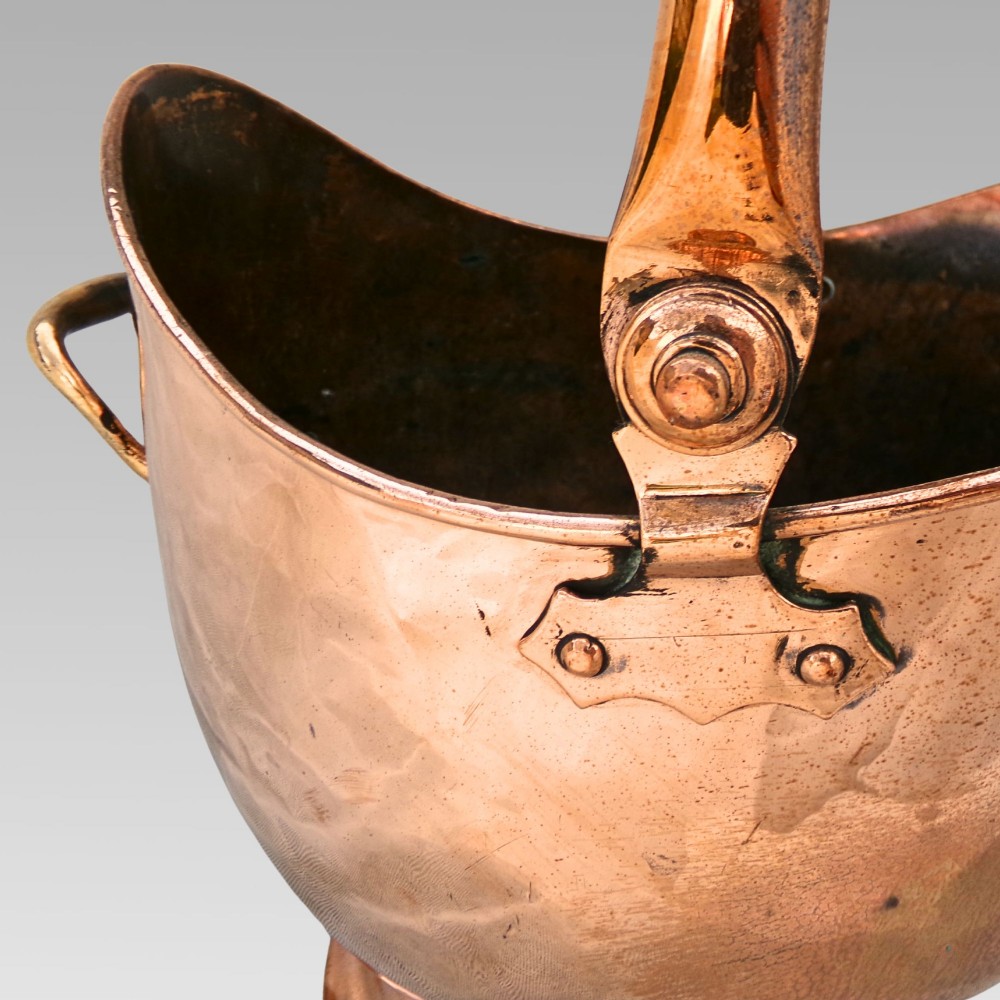 Fabulous Large Antique 19th Century Copper Brass Coal Bucket Helmet Scuttle View III