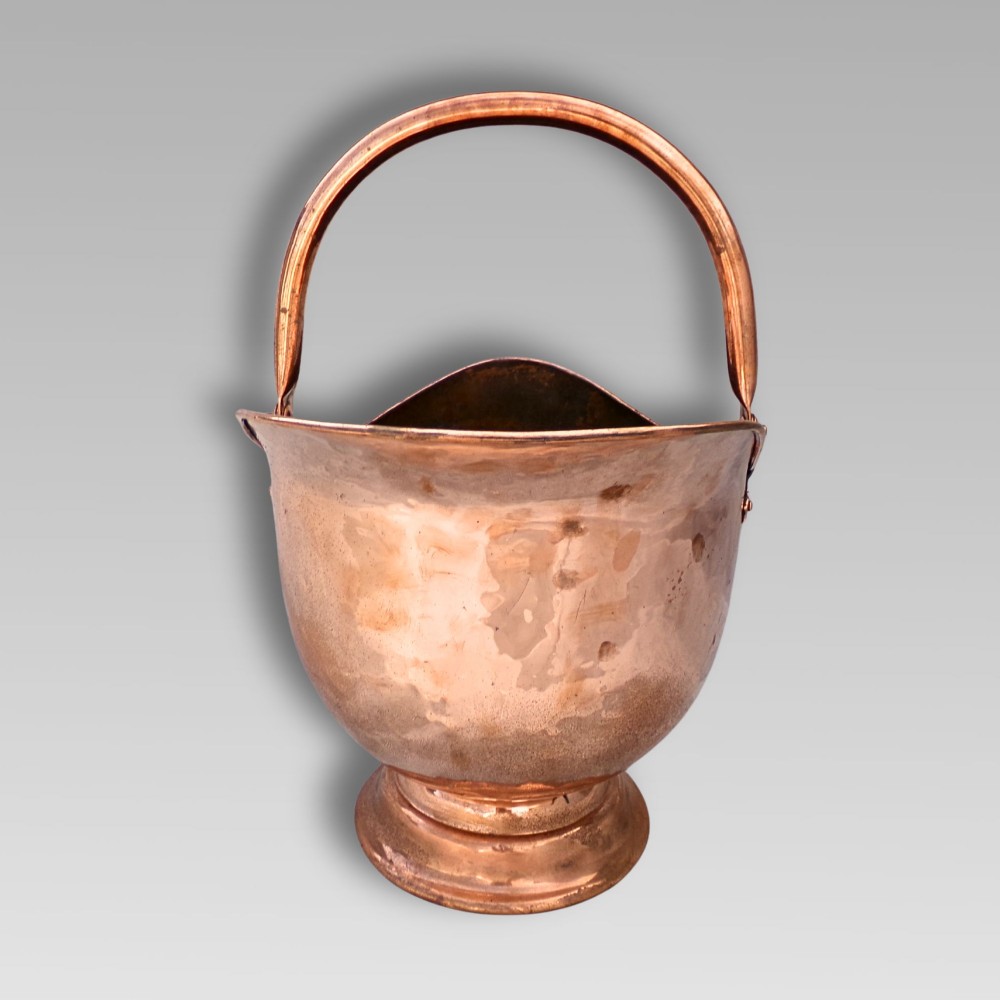 Fabulous Large Antique 19th Century Copper Brass Coal Bucket Helmet Scuttle View IV