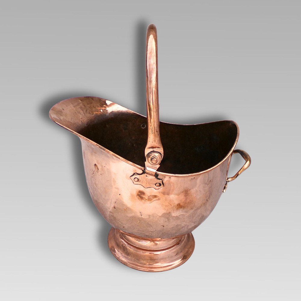 Fabulous Large Antique 19th Century Copper Brass Coal Bucket Helmet Scuttle View V