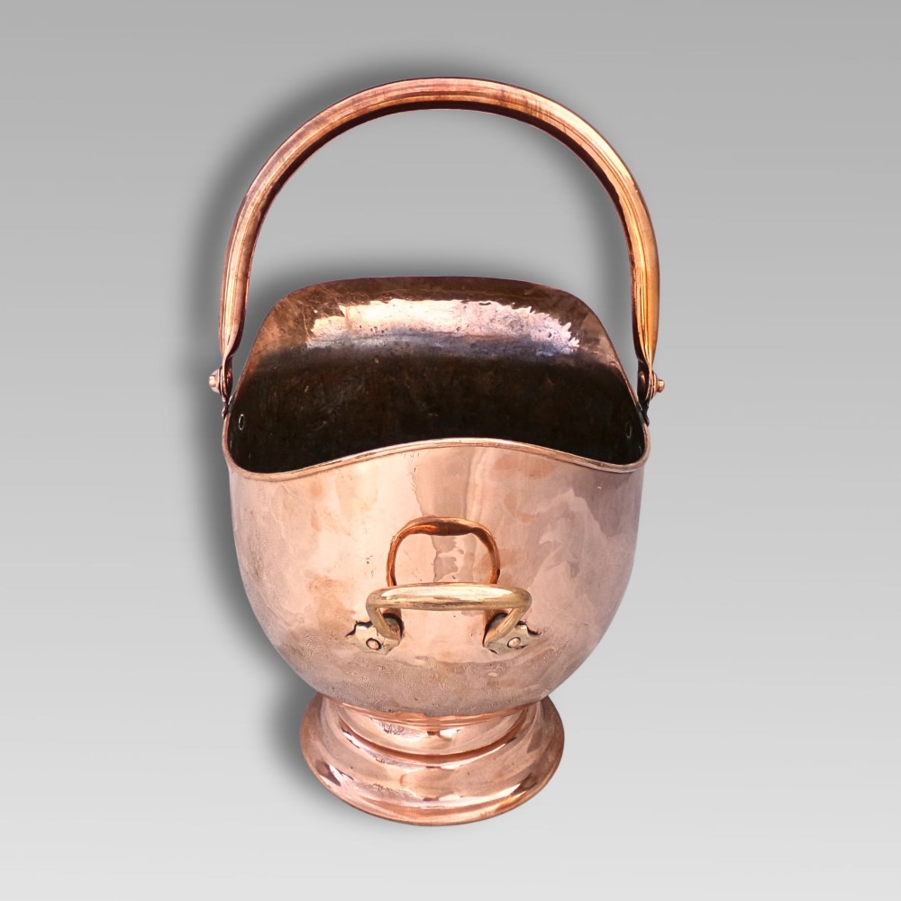 Fabulous Large Antique 19th Century Copper Brass Coal Bucket Helmet Scuttle View VI