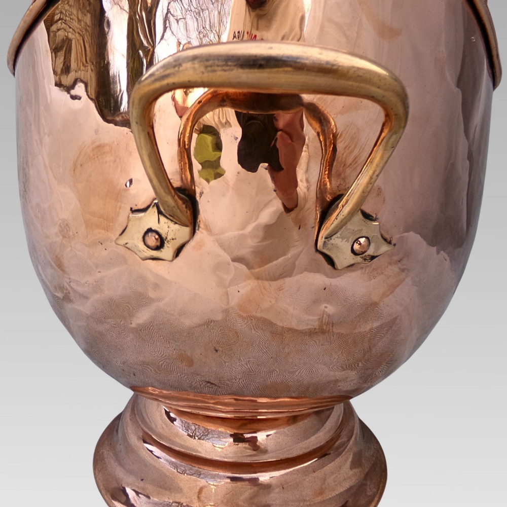 Fabulous Large Antique 19th Century Copper Brass Coal Bucket Helmet Scuttle View VII