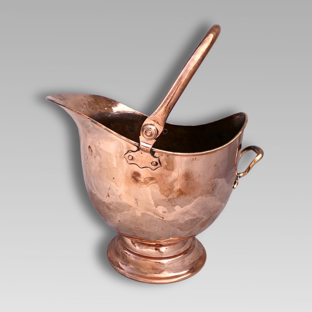 Fabulous Large Antique 19th Century Copper Brass Coal Bucket Helmet Scuttle View XI