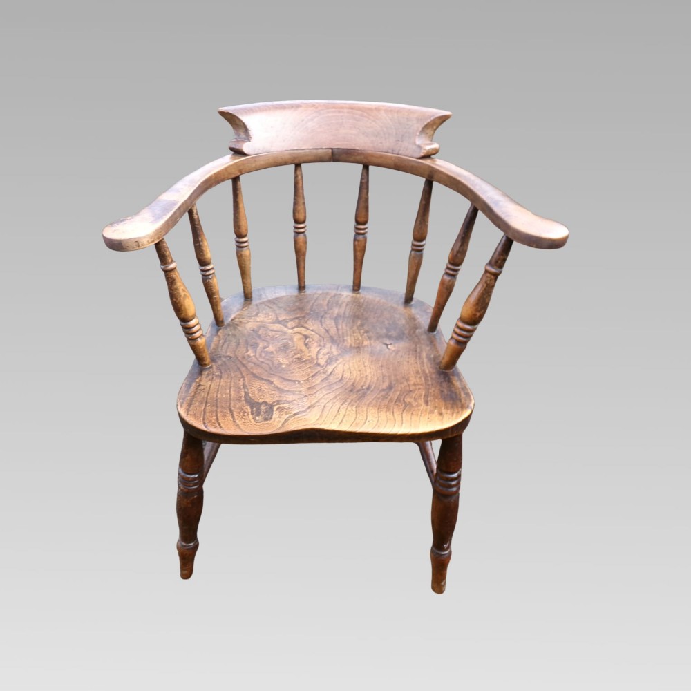 Stunning Antique 19th Century Elm & Beech Smokers Bow Captains Arm Chair