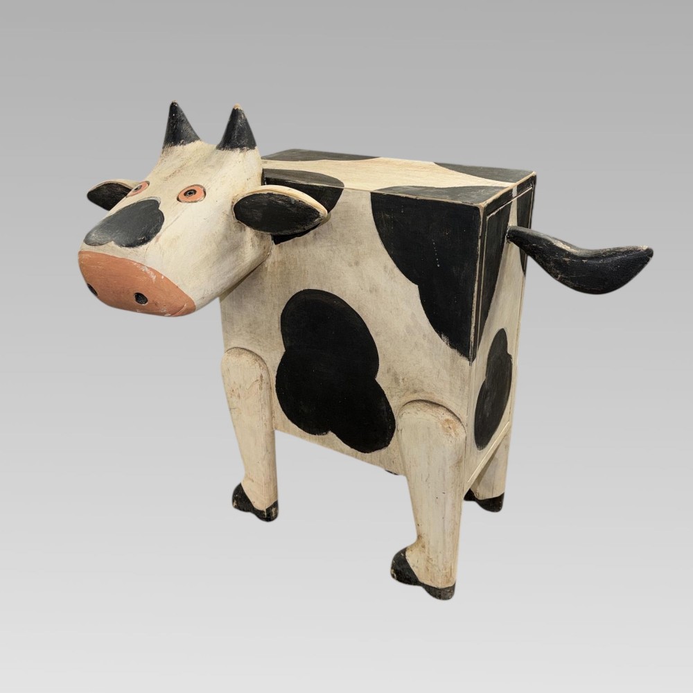 Charming Hand Painted Quality Vintage Cow Hall Side Console Table with Drawer
