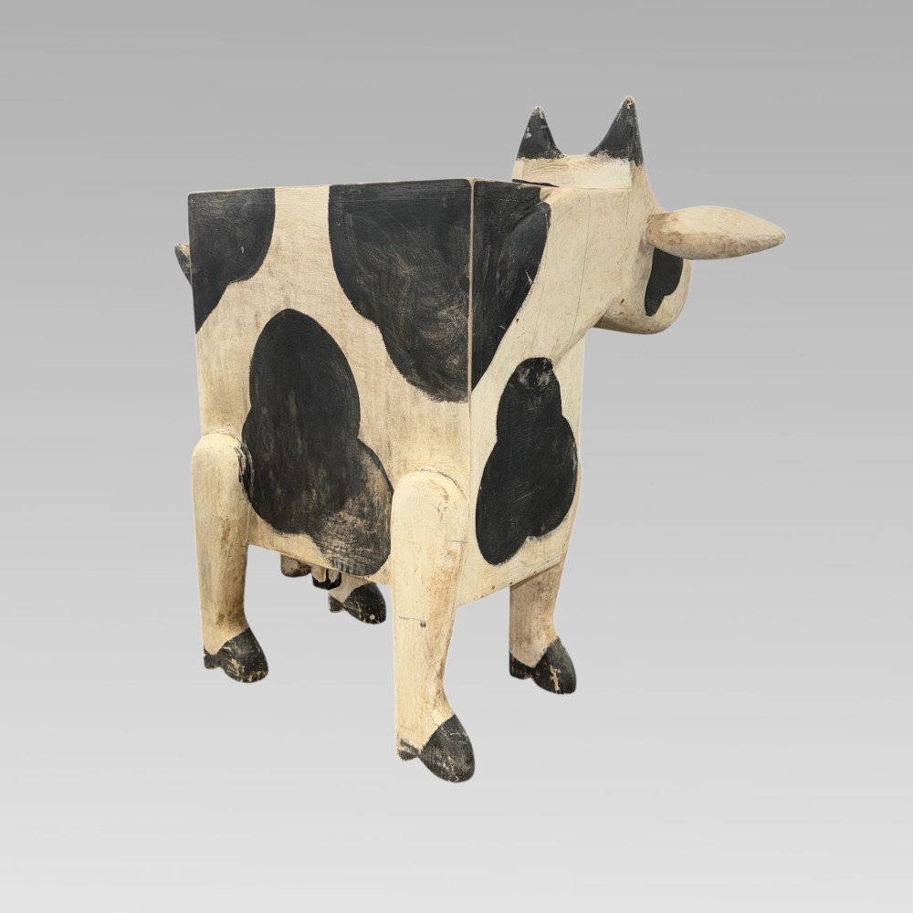 Charming Hand Painted Quality Vintage Cow Hall Side Console Table with Drawer View III