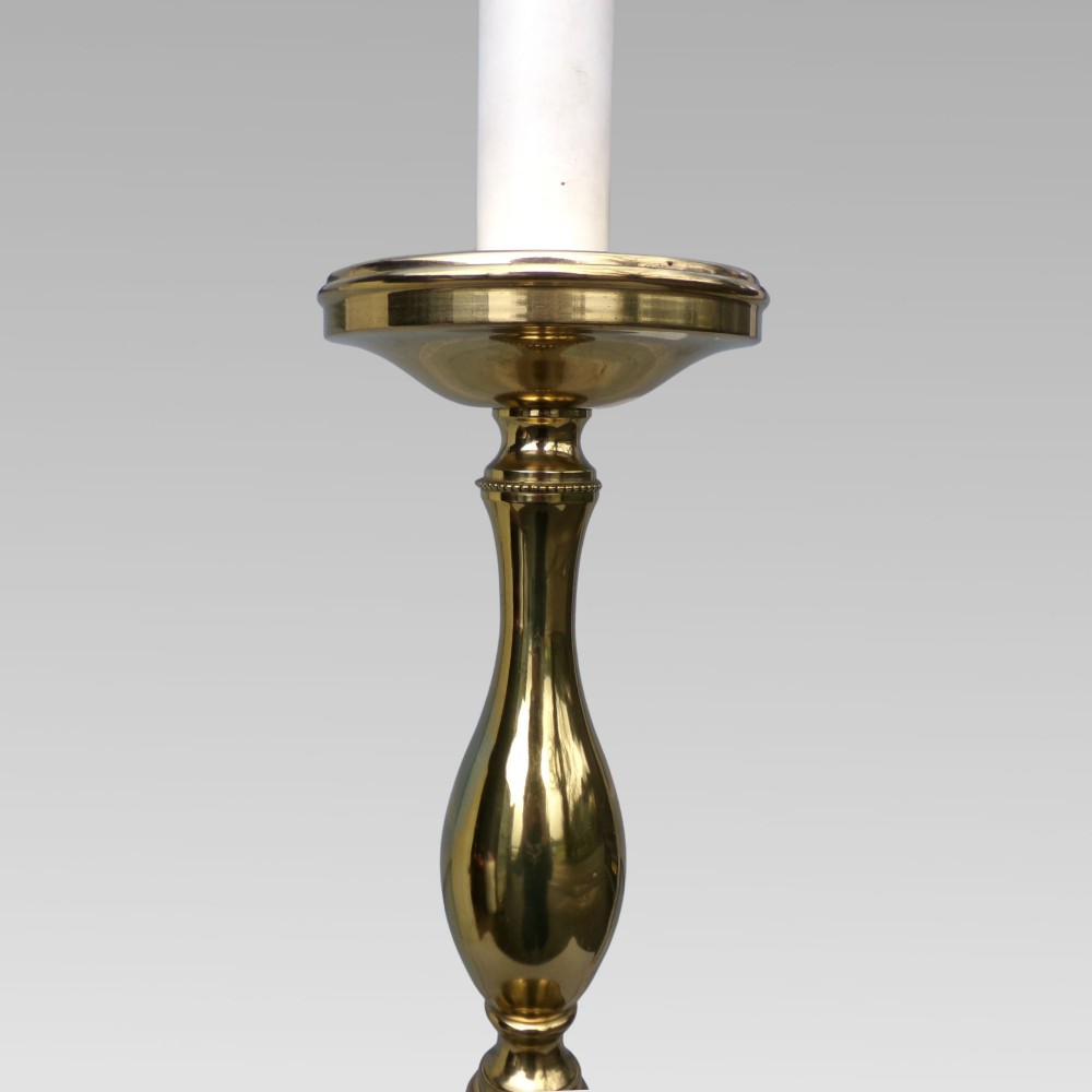 Huge Vintage Polished Brass Baluster Candlestick Style Table Lamp View III