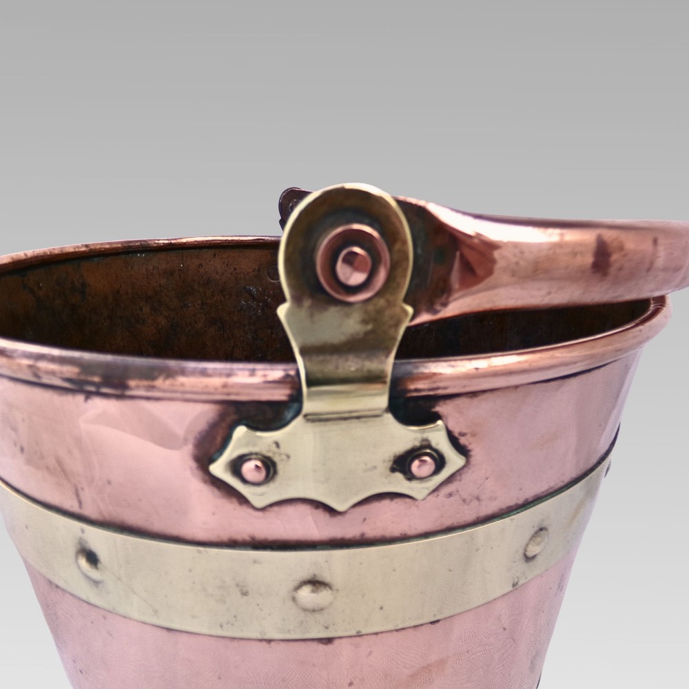 Fabulous English Antique Bamfords Copper & Brass Coal Bucket, Kindling Fireplace View IV