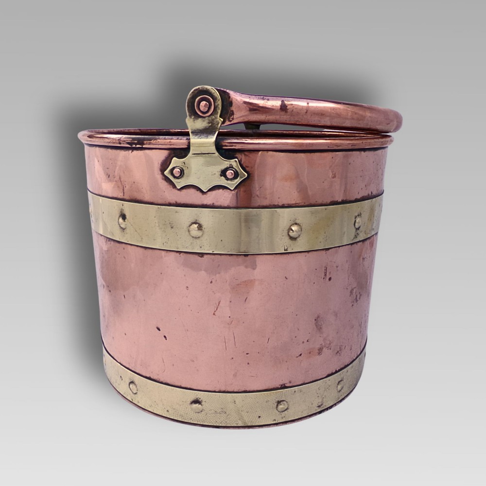 Fabulous English Antique Bamfords Copper & Brass Coal Bucket, Kindling Fireplace View VIII