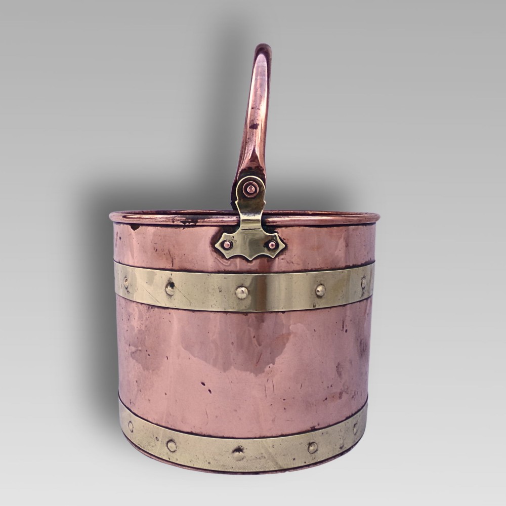 Fabulous English Antique Bamfords Copper & Brass Coal Bucket, Kindling Fireplace View IX