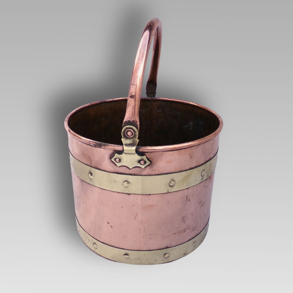 Fabulous English Antique Bamfords Copper & Brass Coal Bucket, Kindling Fireplace View X