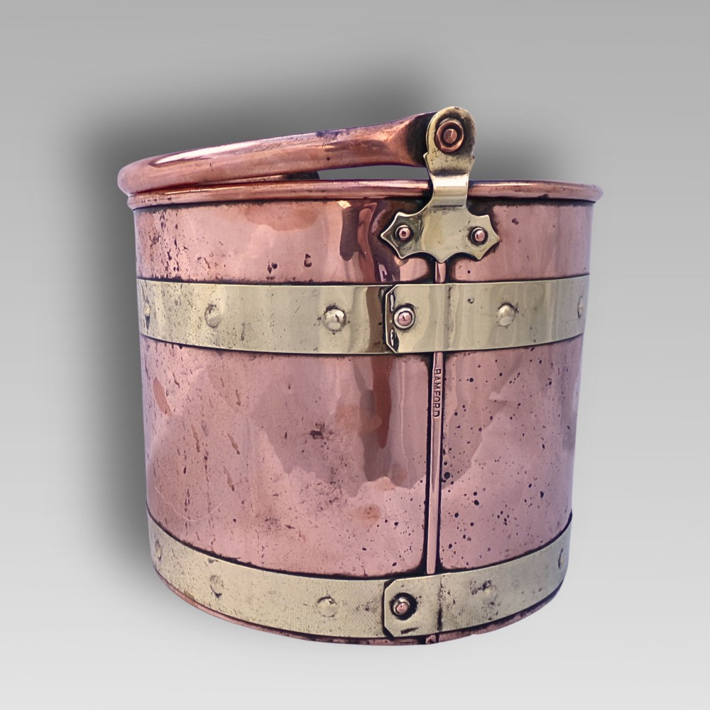 Fabulous English Antique Bamfords Copper & Brass Coal Bucket, Kindling Fireplace View XI