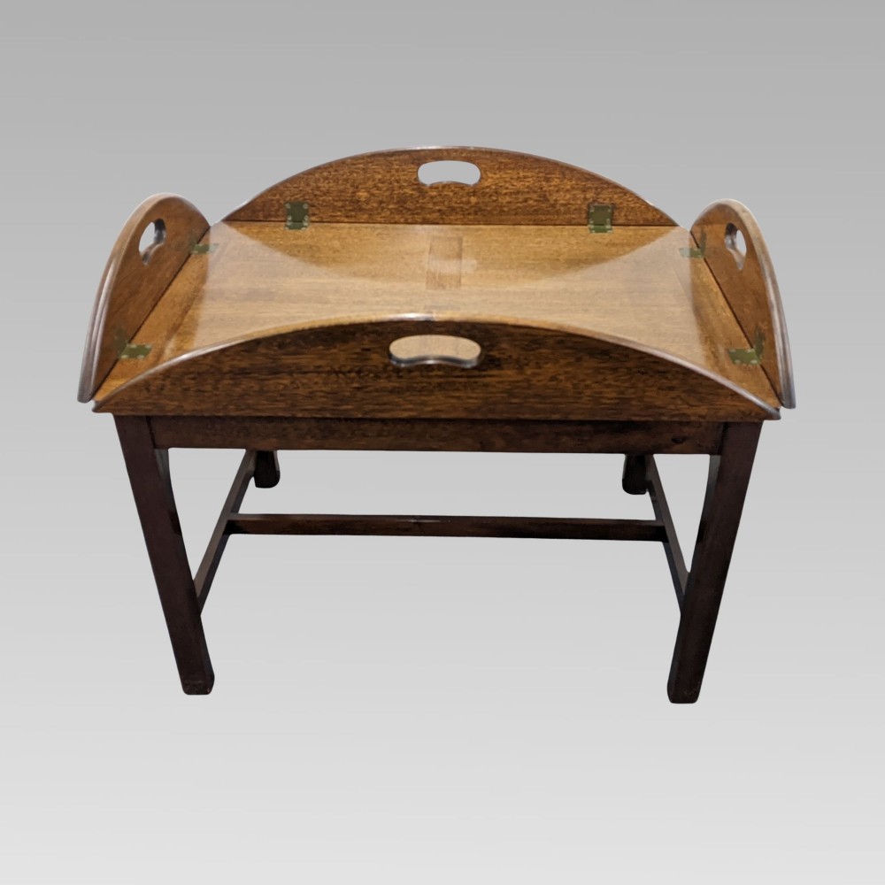 Original Quality Vintage Mahogany Military Campaign Style Butlers Tray on Stand