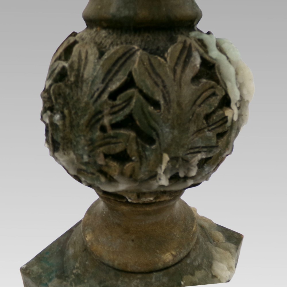 Fabulous Vintage Indian Hand Carved Bulbous Acanthus Leaf Pair of Candle Sticks View VII