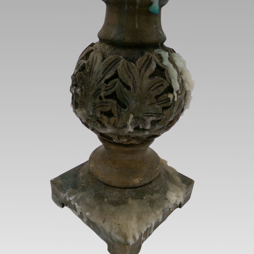 Fabulous Vintage Indian Hand Carved Bulbous Acanthus Leaf Pair of Candle Sticks View VIII
