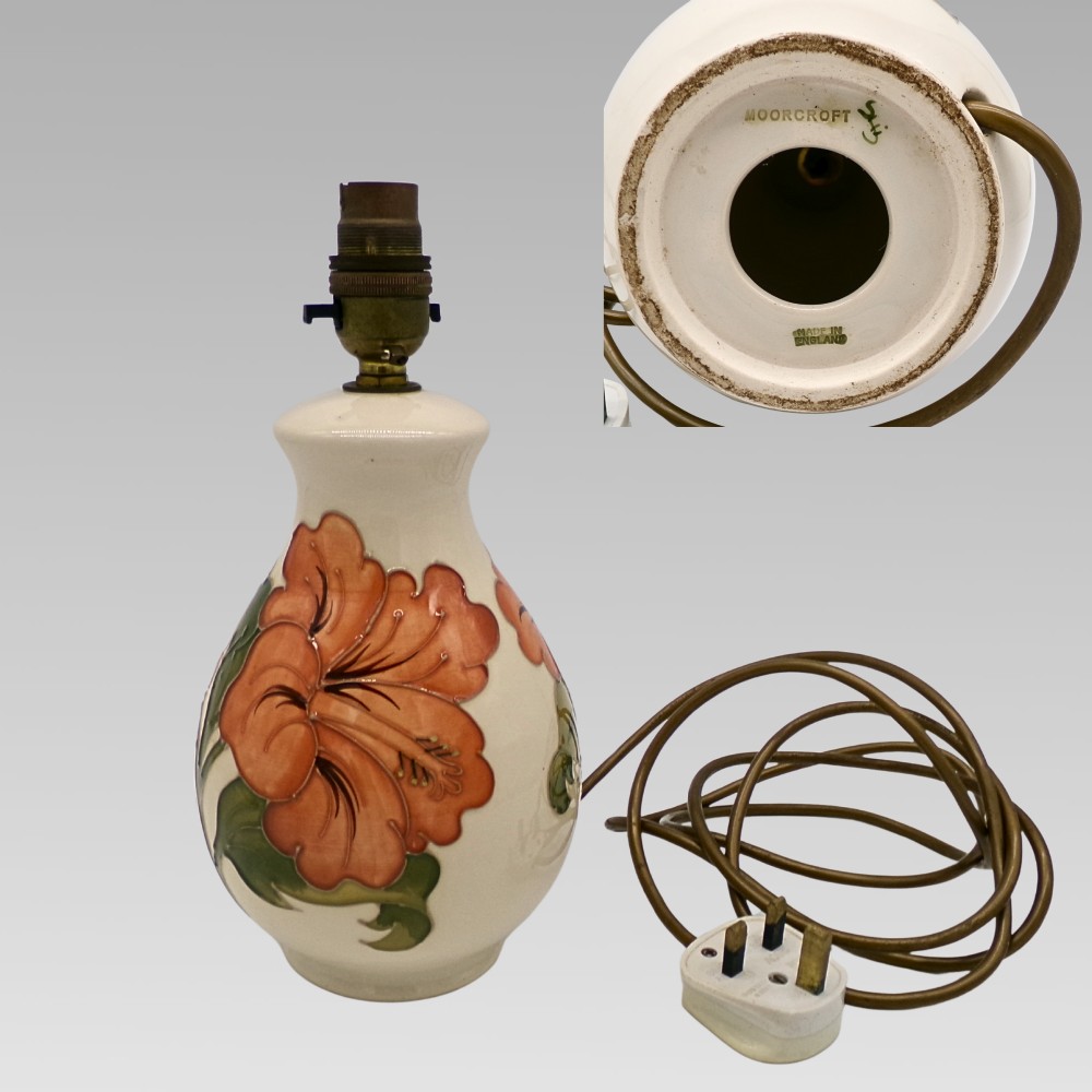 Genuine Original Moorcroft Hibiscus Cream Ground Floral Table Lamp