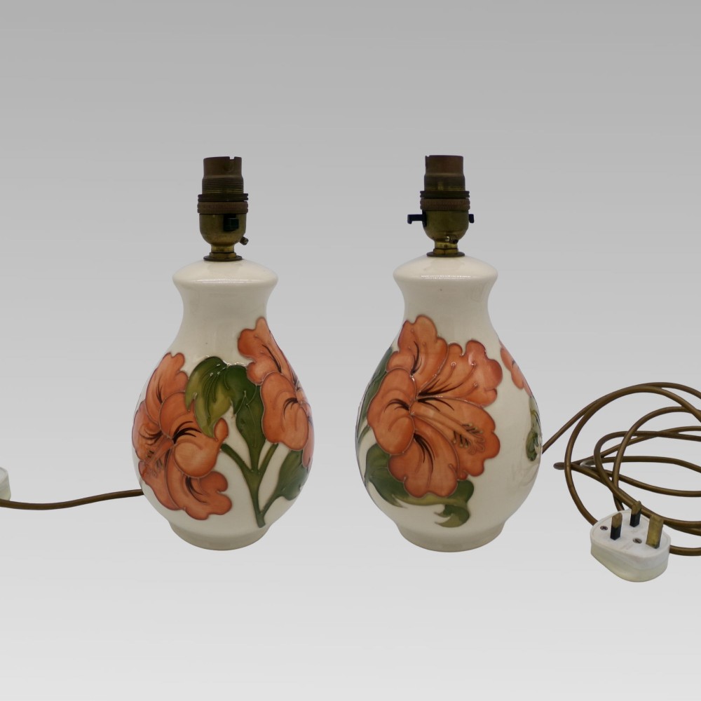 Genuine Original Moorcroft Hibiscus Cream Ground Floral Table Lamp View II