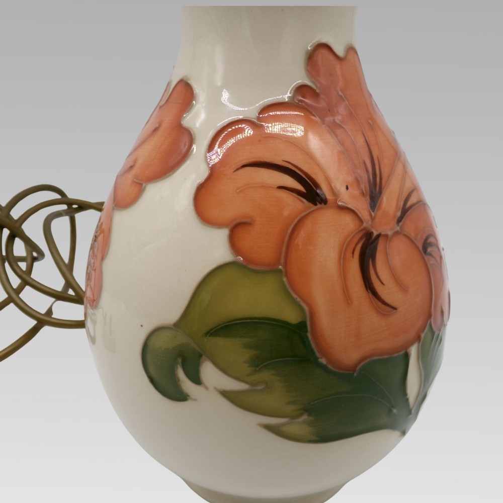 Genuine Original Moorcroft Hibiscus Cream Ground Floral Table Lamp View III