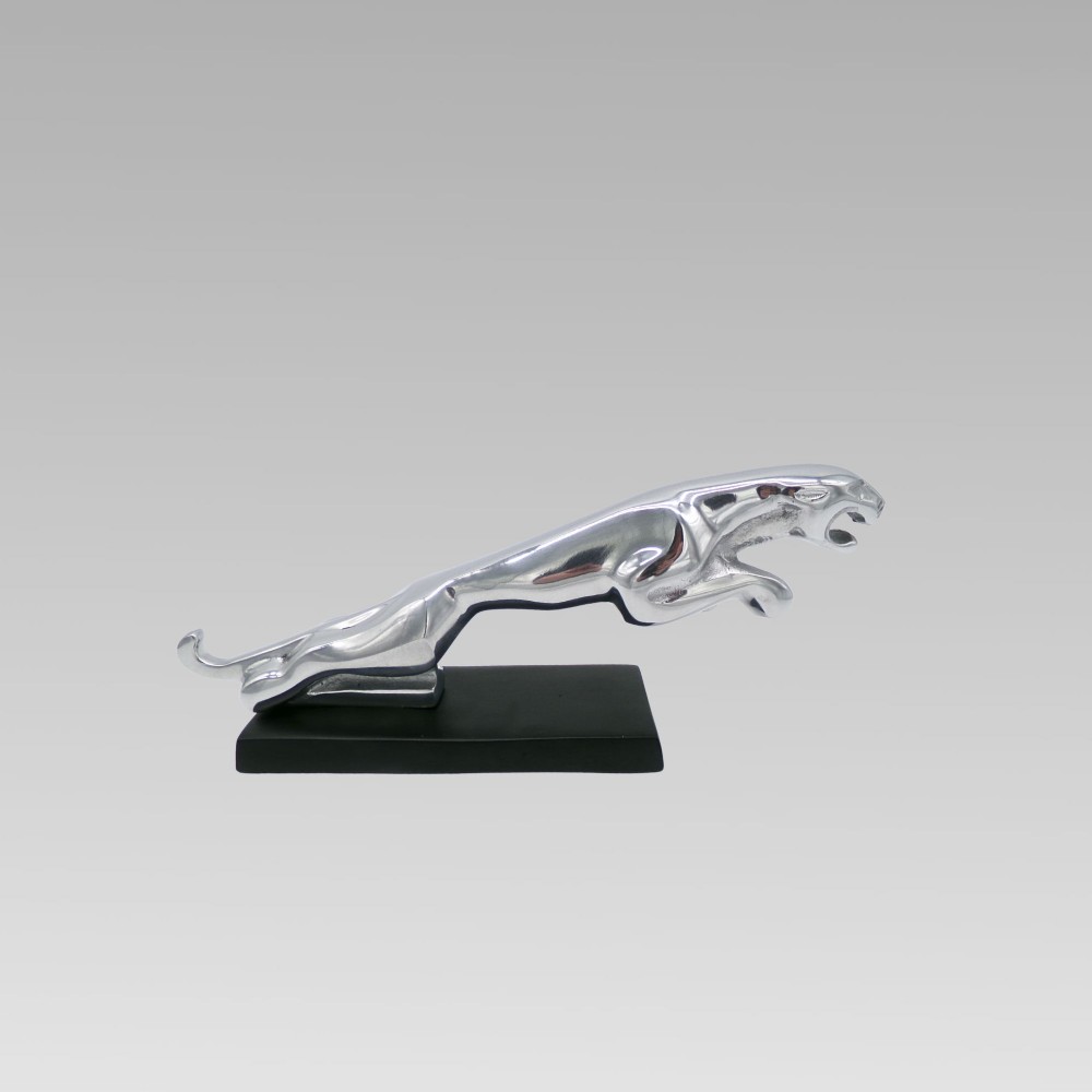 Original Vintage Chrome English Jaguar Car Desk Mascot on Black Plinth Base