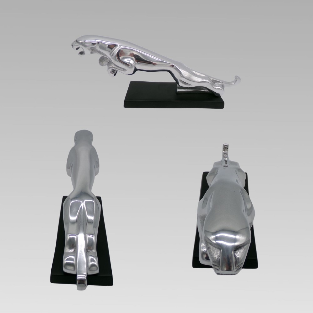 Original Vintage Chrome English Jaguar Car Desk Mascot on Black Plinth Base View II
