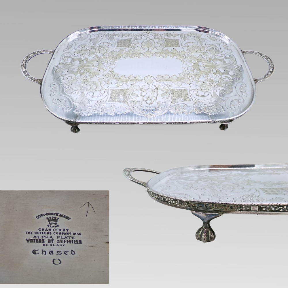 Original Vintage Ball & Claw Viners of Sheffield Silver Plate Serving Tray