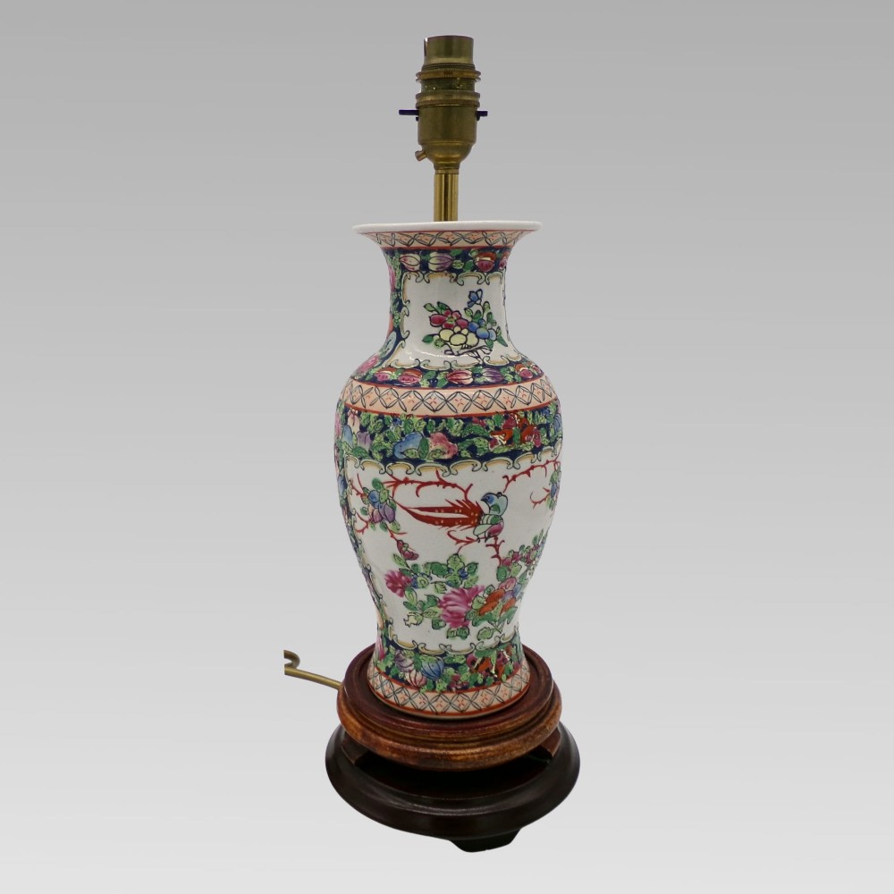 Charming Vintage Chinese Famille Rose Oriental Hand Painted Porcelain Table Lamp View II
