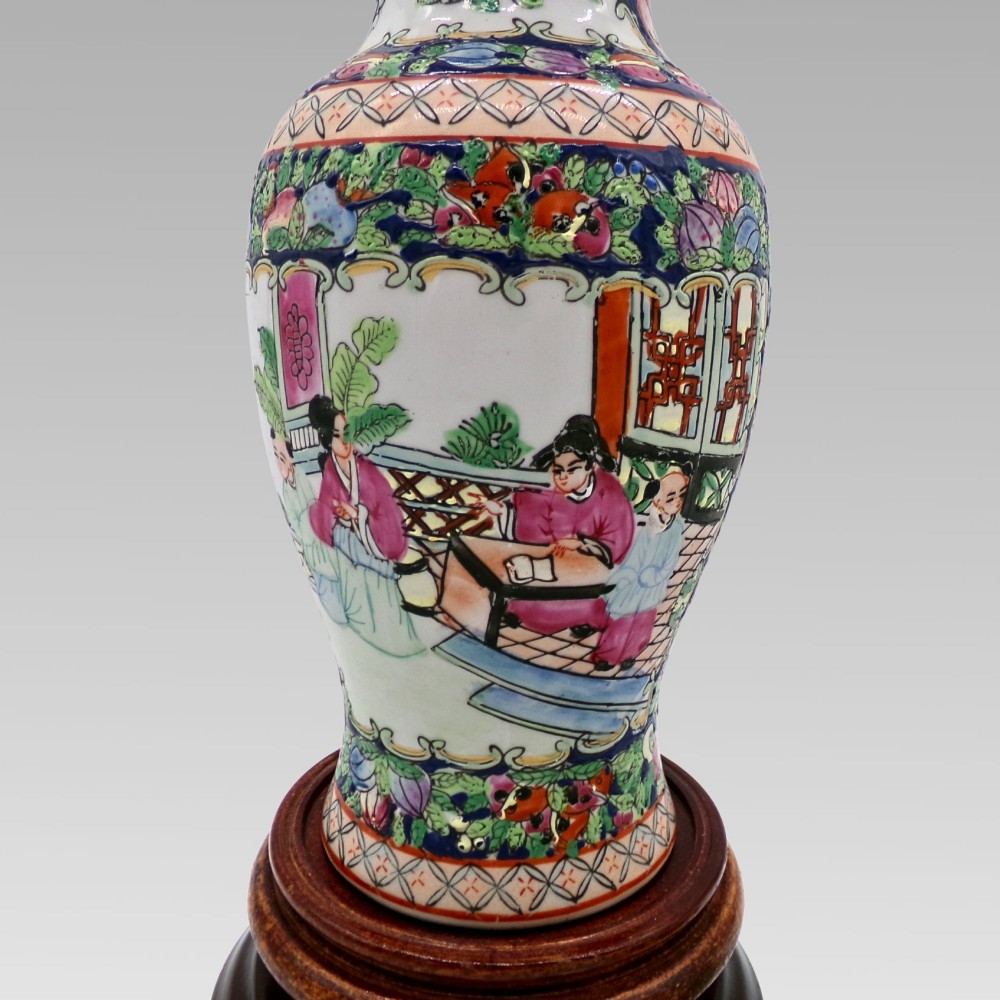 Charming Vintage Chinese Famille Rose Oriental Hand Painted Porcelain Table Lamp View III
