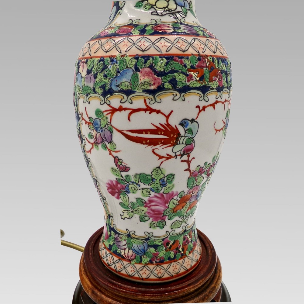Charming Vintage Chinese Famille Rose Oriental Hand Painted Porcelain Table Lamp View IV