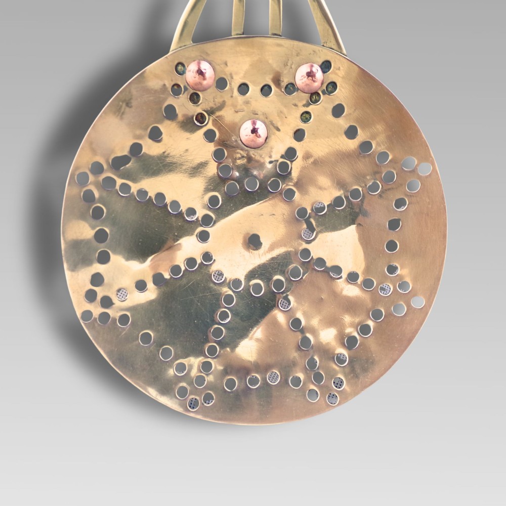 Original Quality Antique Brass & Copper Riveted Cream Milk Skimmer, Kitchenalia View III