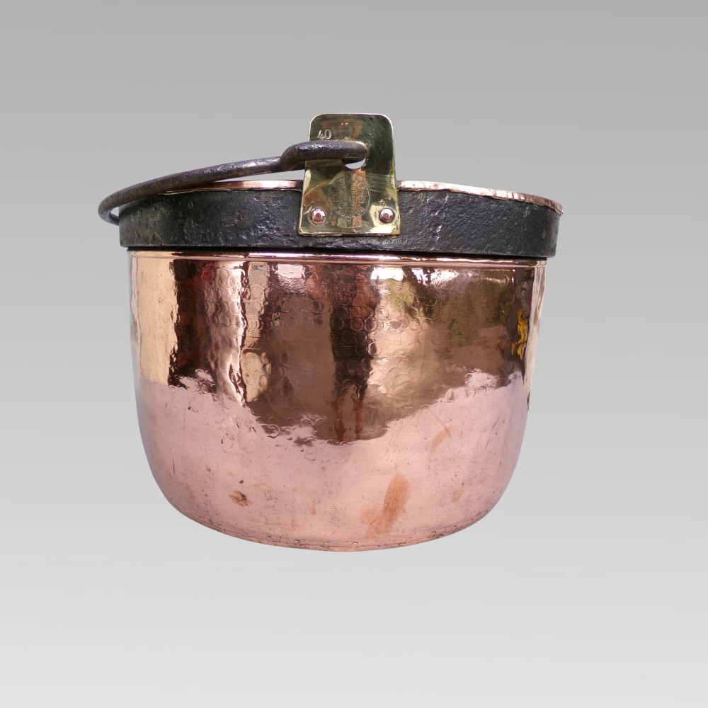 Antique 19th Century French Hammered Copper Brass Iron Bound Log Bucket Coal