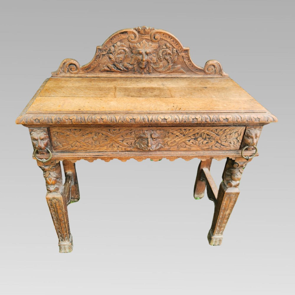 Stunning Antique Victorian Carved Oak Green Man Hall Side Console Table