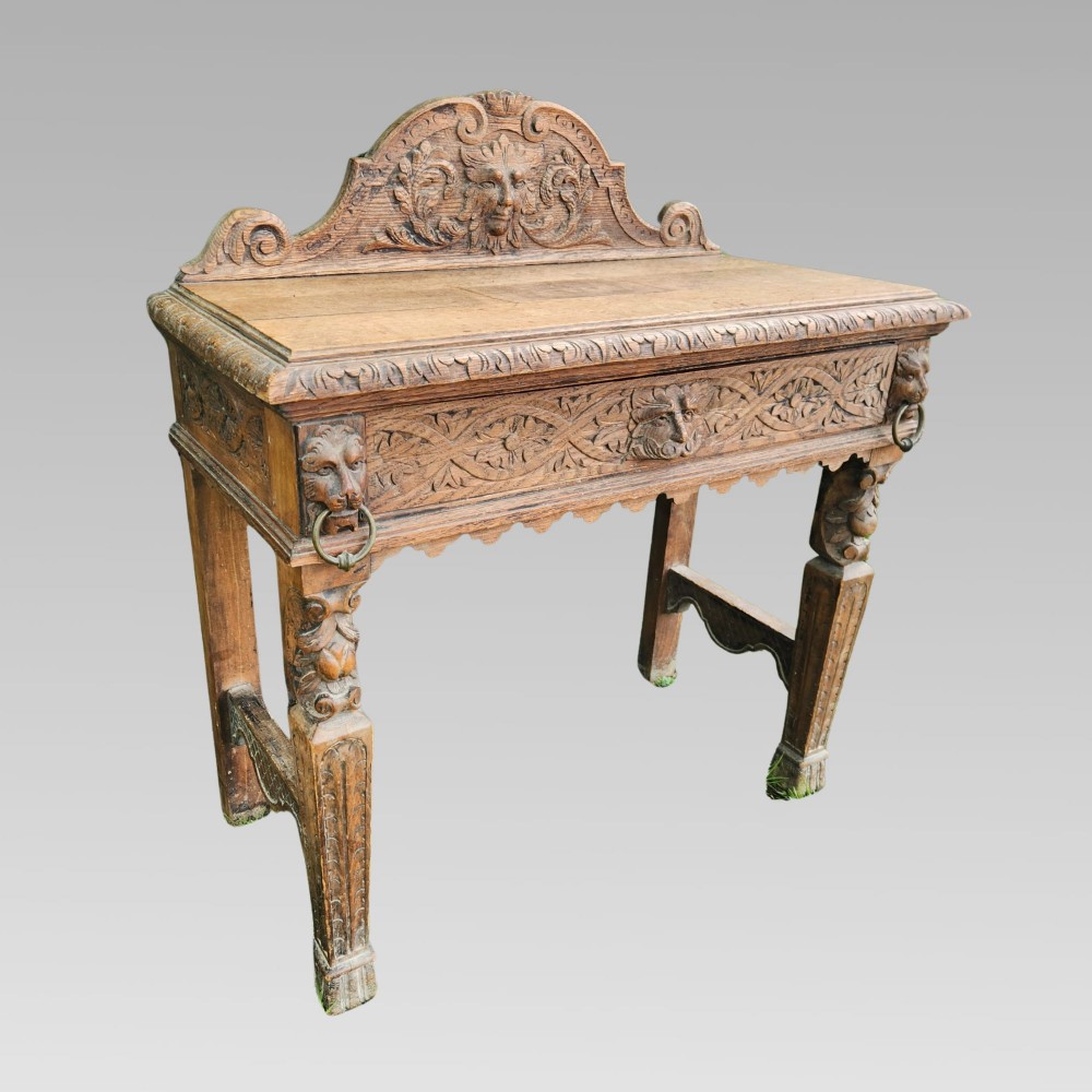 Stunning Antique Victorian Carved Oak Green Man Hall Side Console Table View II
