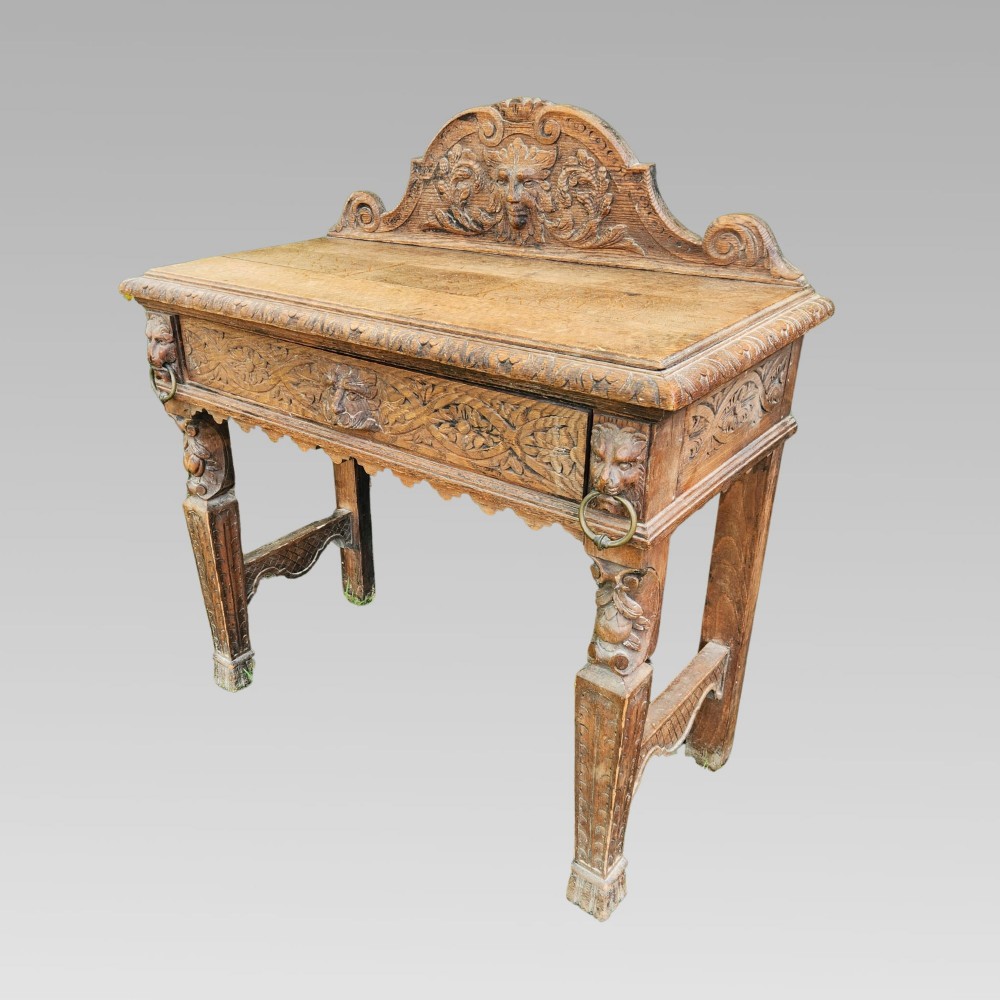 Stunning Antique Victorian Carved Oak Green Man Hall Side Console Table View III