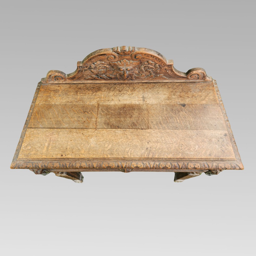 Stunning Antique Victorian Carved Oak Green Man Hall Side Console Table View IV