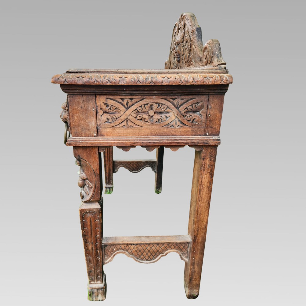 Stunning Antique Victorian Carved Oak Green Man Hall Side Console Table View V