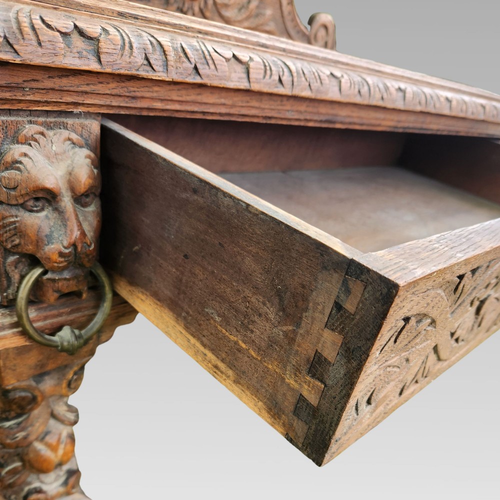 Stunning Antique Victorian Carved Oak Green Man Hall Side Console Table View VI
