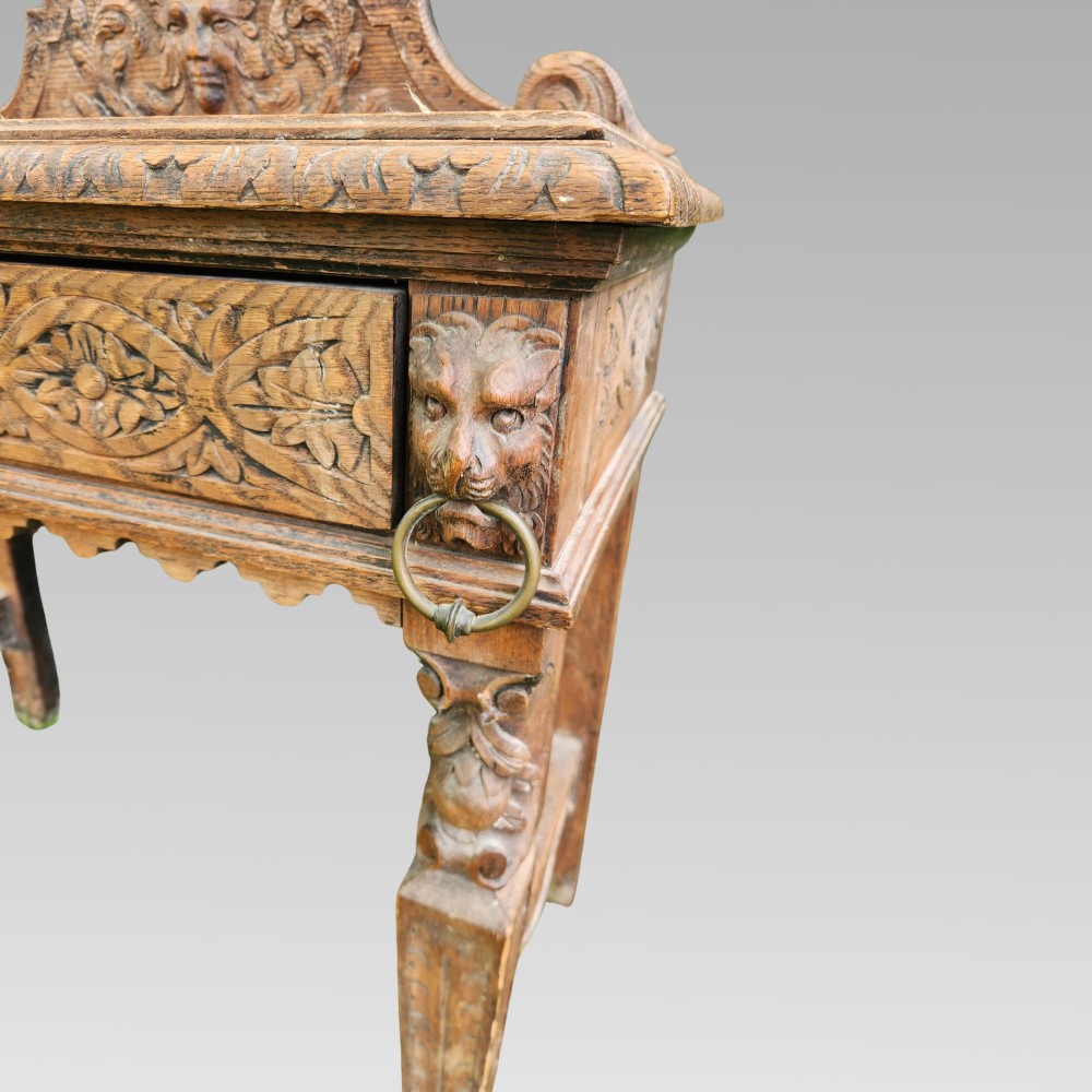 Stunning Antique Victorian Carved Oak Green Man Hall Side Console Table View VIII