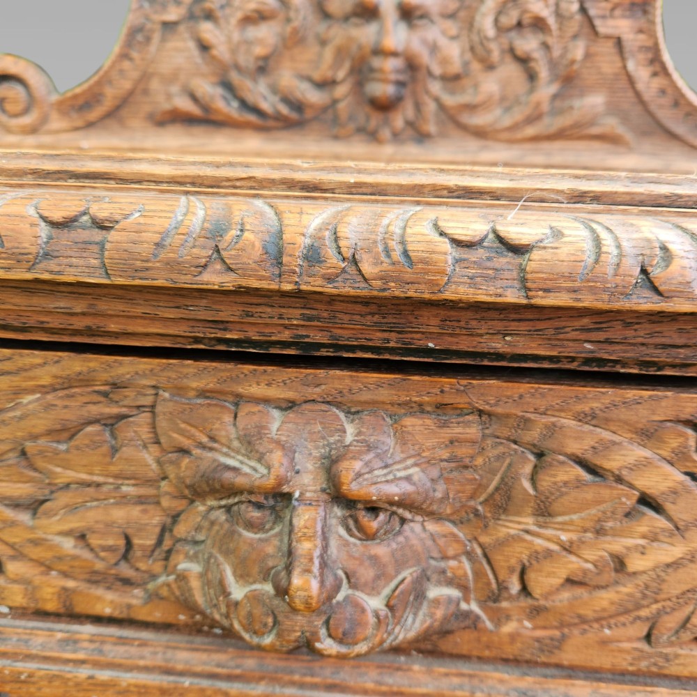 Stunning Antique Victorian Carved Oak Green Man Hall Side Console Table View IX