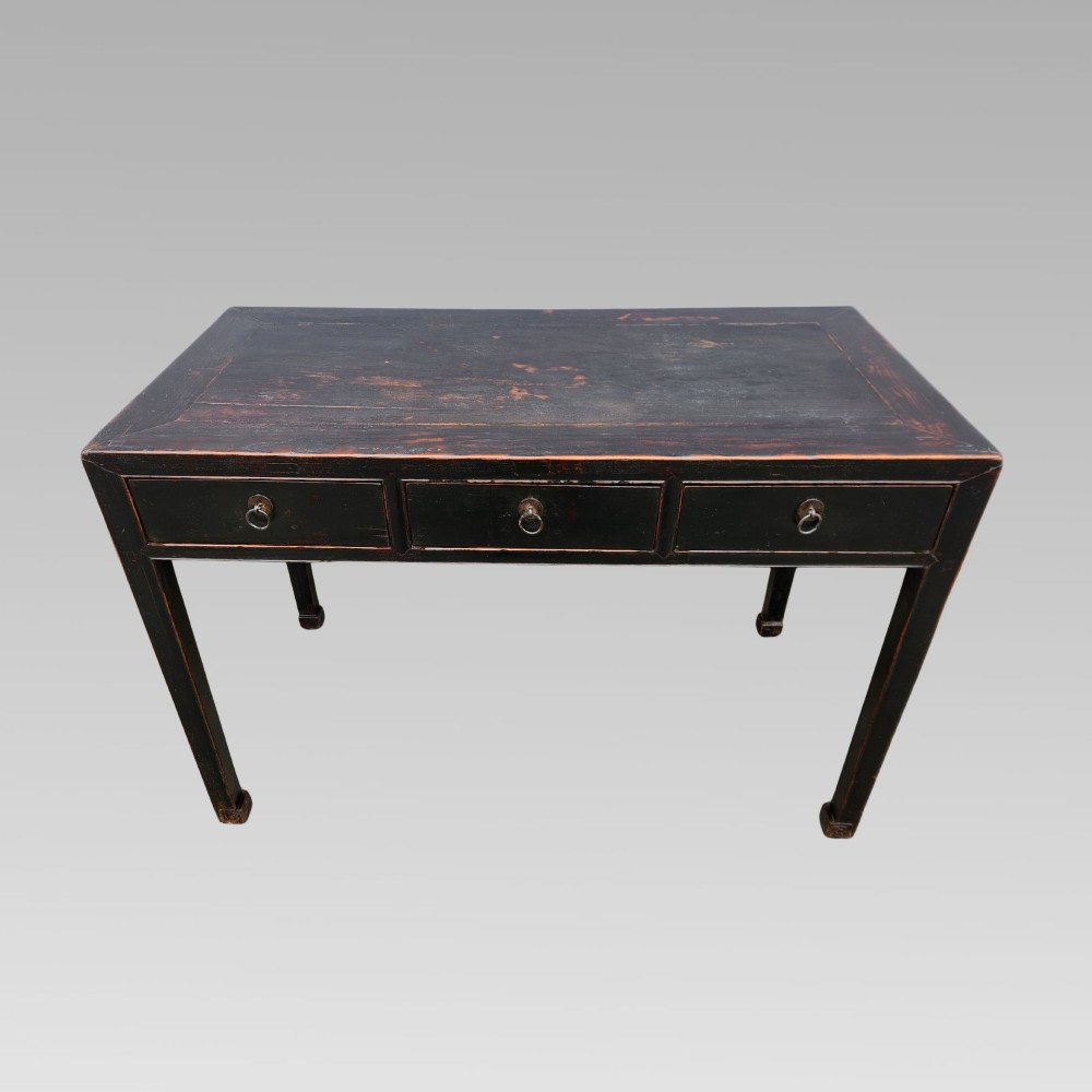 Excellent Antique 19th Oriental Chinese Black Lacquer & Elm Scholars Desk Table