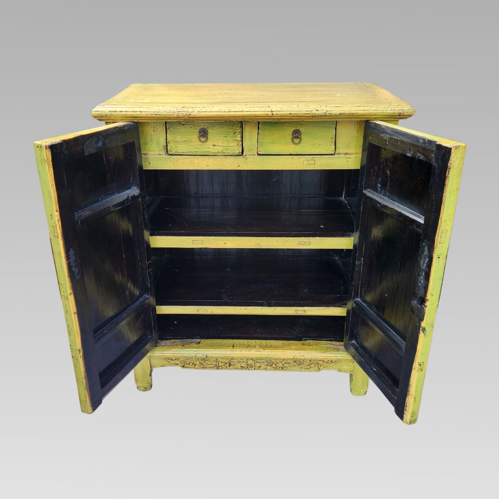 Fabulous Antique Chinese Oriental Yellow Lacquer Chinoiserie Storage Cupboard View III