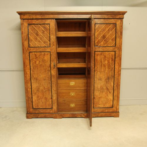 fig 1. A VICTORIAN BURR WALNUT WARDROBE TRIPLE MIRRORED COMPACTUM.