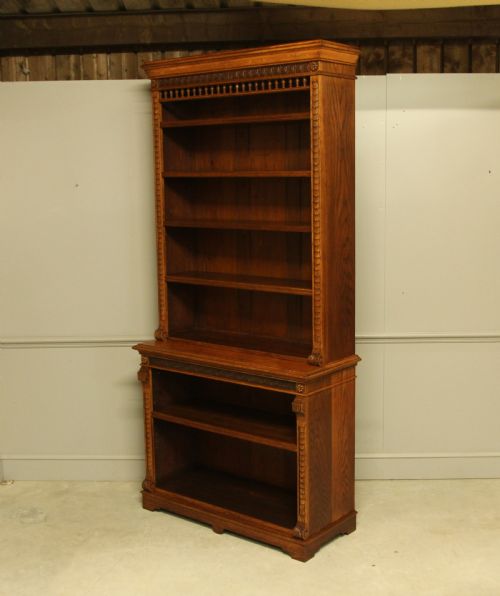 fig 1. A VICTORIAN AESTHETIC OAK OPEN BOOKCASE.