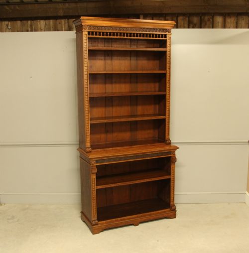 fig 2. A VICTORIAN AESTHETIC OAK OPEN BOOKCASE.
