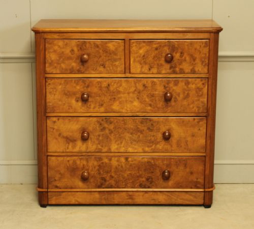fig 1. A VICTORIAN BURR WALNUT CHEST OF DRAWERS