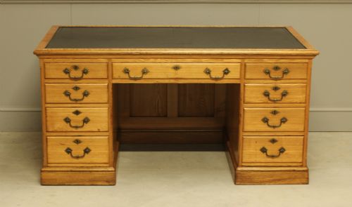 LATE VICTORIAN SOLID ASH WRITING DESK 9 DRAWERS - ADDITIONAL PHOTO 1