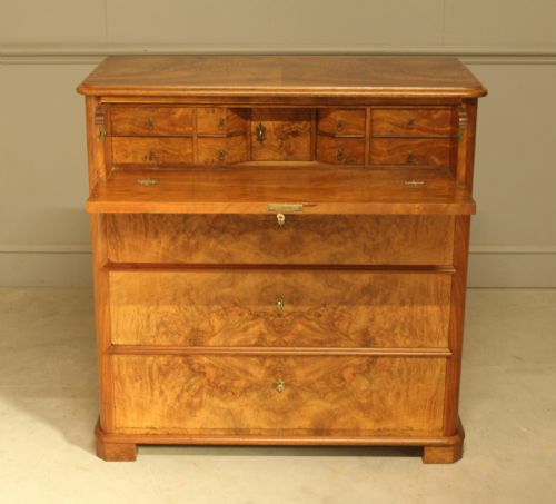 fig 1. A 19th-century Swedish burr walnut secretaire chest of drawers