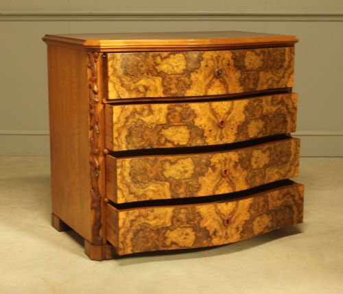 A NEOROCOCO SWEDISH SERPENTINE BURR WALNUT CHEST OF DRAWERS - ADDITIONAL PHOTO 7