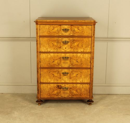 19th‑century Swedish Burr Walnut Tall Chest of Drawers