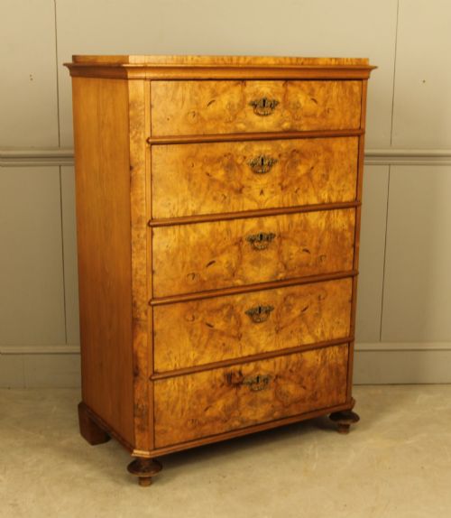 fig 1. 19th‑Century Swedish Burr Walnut Tall Chest of Drawers