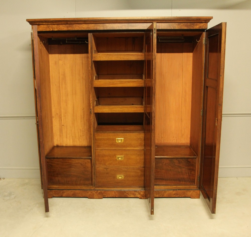 A VICTORIAN BURR WALNUT WARDROBE TRIPLE MIRRORED COMPACTUM. View V